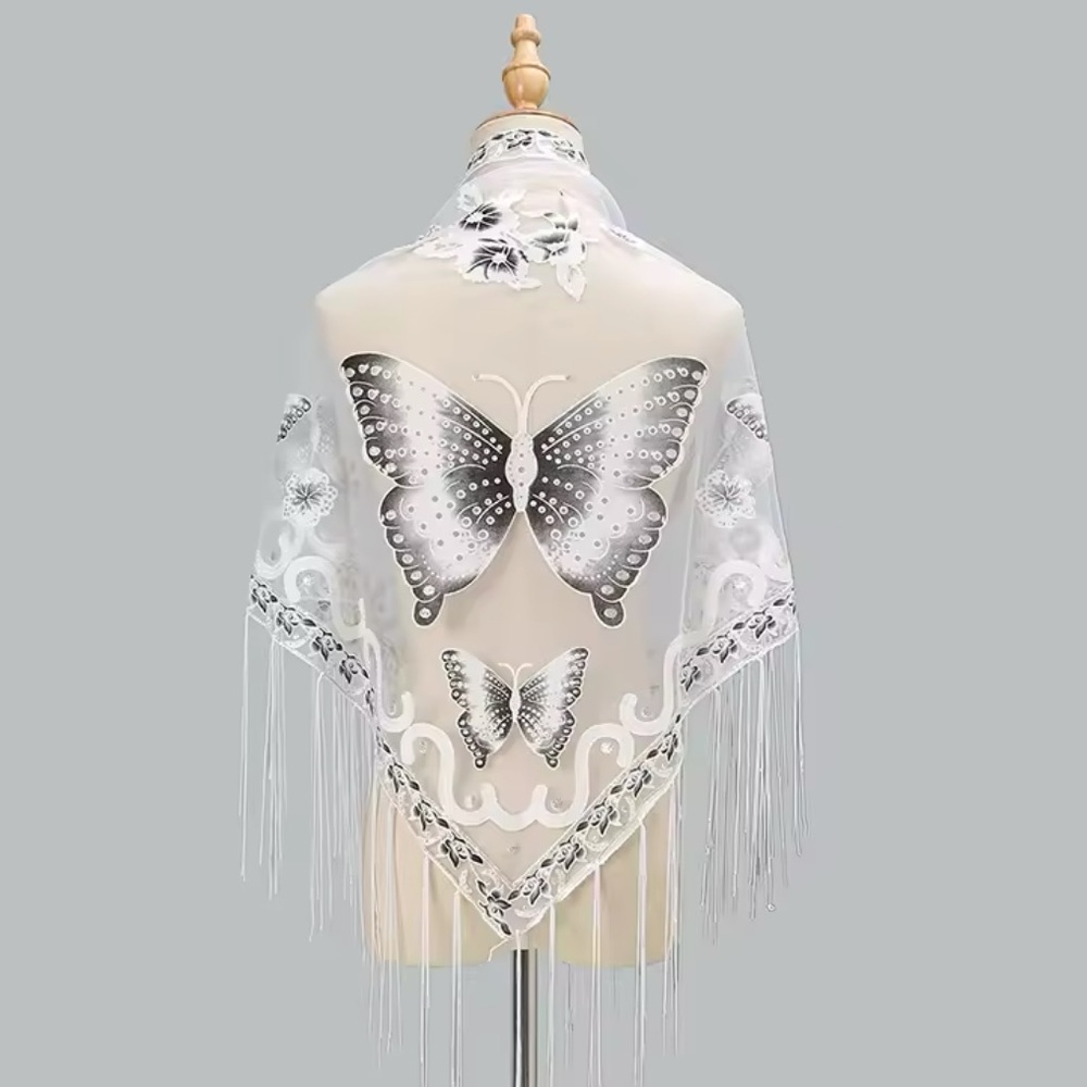 Papillon - Elegant Butterfly Lace Scarf Triangle Tassel Shawl